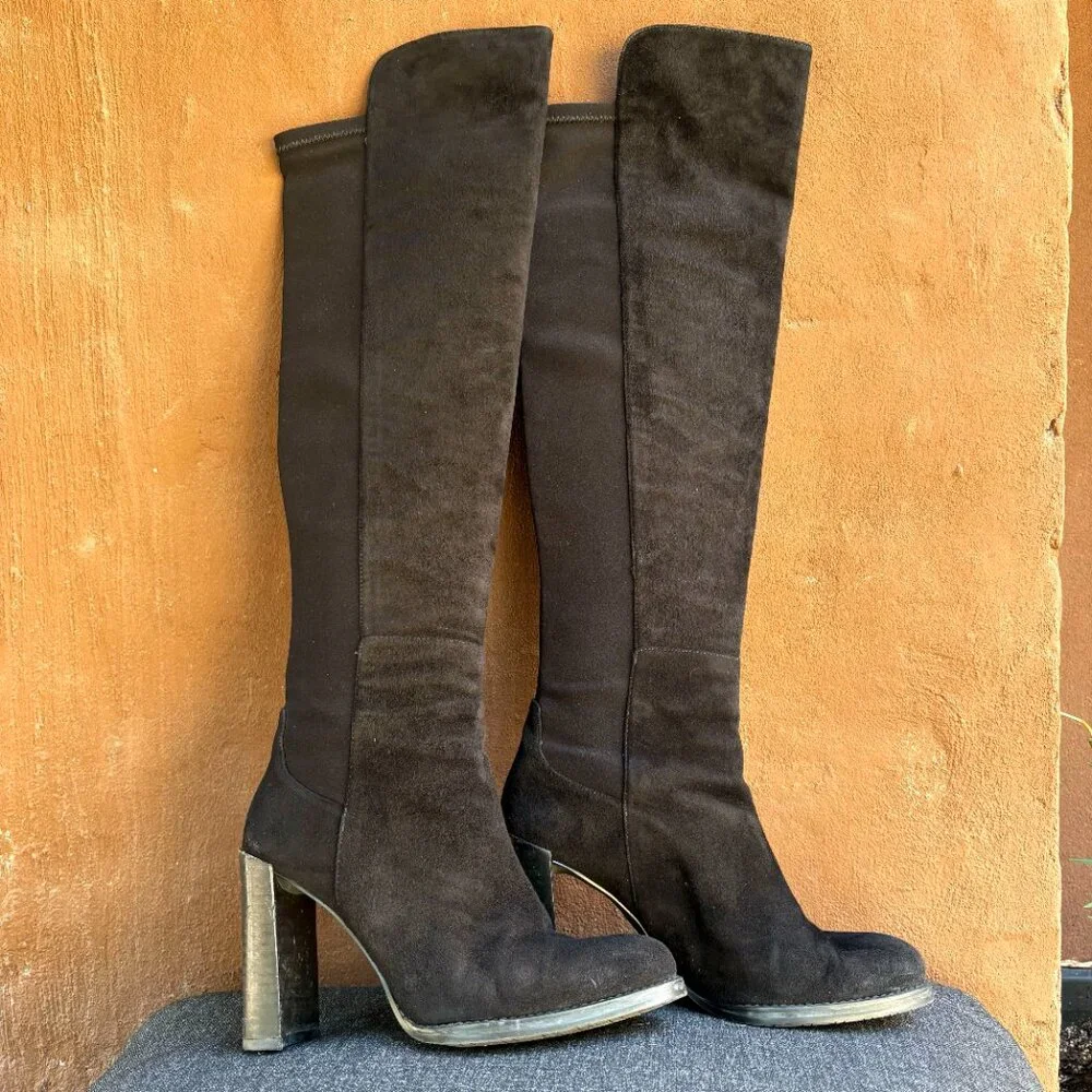 Stuart Weitzman Black Suede Hijack 50/50 Over the Knee Boot w/ Dust Bag
